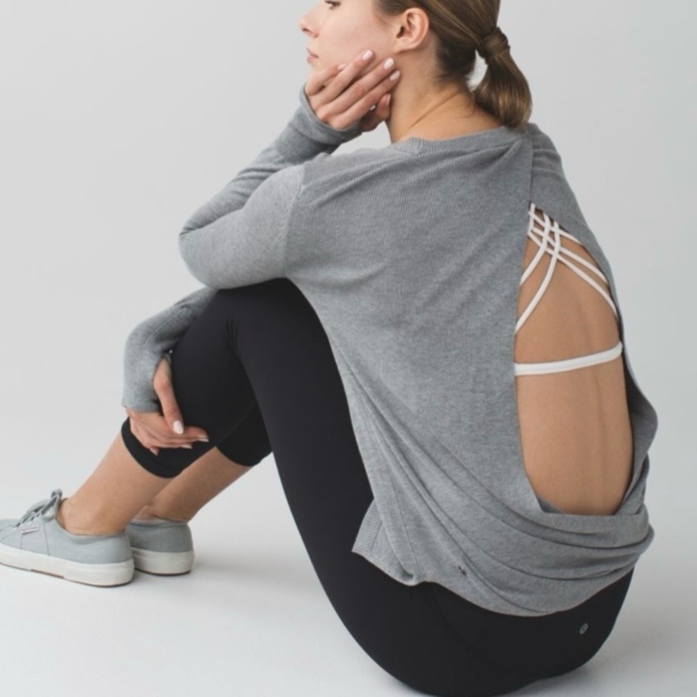 Lululemon Bring It Backbend Sweater XS/S Grey Draped Open Back Cashmere‎ Blend